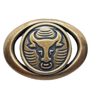 Country Style Bull Belt Buckle Oval Brass Western Vintage 1987 Avon